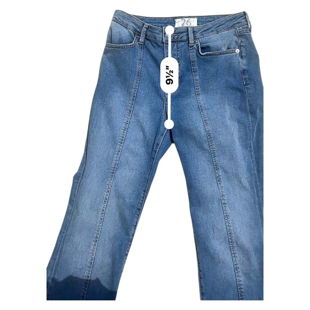 Free People We the Free Flare Jeans Front Pintuck Seam Blue Size 26 Mid Rise - Picture 15 of 16